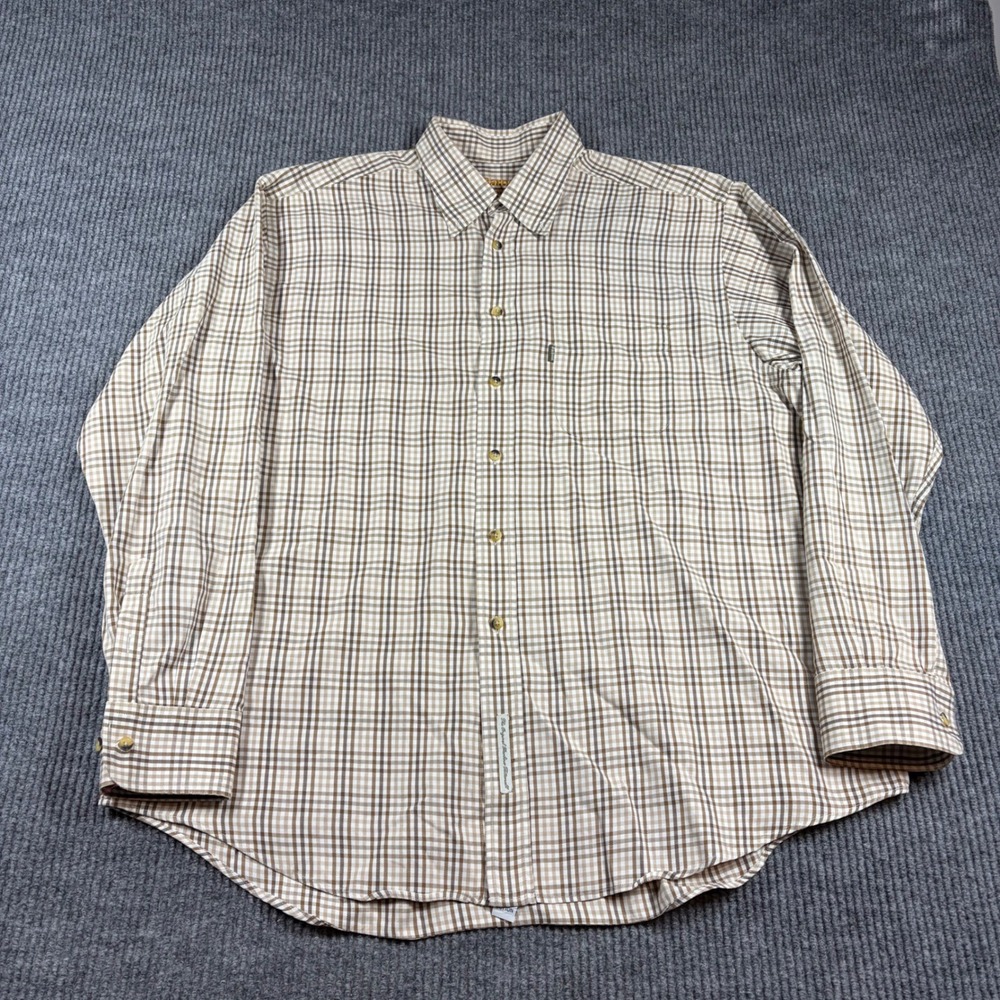 Barbour‎ Shirt Men's XL Light Tattersall Plaid Button Down Brown White Cotton